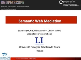 Seman'c 
Web 
Media'on 
Béatrice 
BOUCHOU 
MARKHOFF, 
Cheikh 
NIANG 
Laboratoire 
d’InformaAque 
Université 
François 
Rabelais 
de 
Tours 
France 
 
