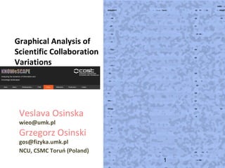 1/14 
Graphical Analysis of 
Scientific Collaboration 
Variations 
1 
Veslava Osinska 
wieo@umk.pl 
Grzegorz Osinski 
gos@fizyka.umk.pl 
NCU, CSMC Toruń (Poland) 
 