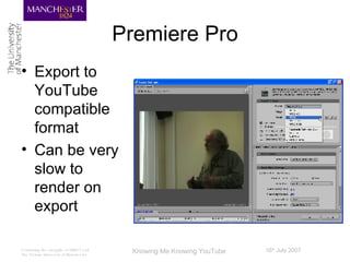 Premiere Pro Export to YouTube compatible format Can be very slow to render on export 