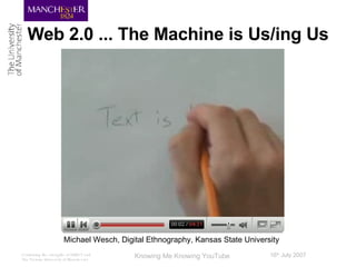 Web 2.0 ... The Machine is Us/ing Us Michael Wesch, Digital Ethnography, Kansas State University 