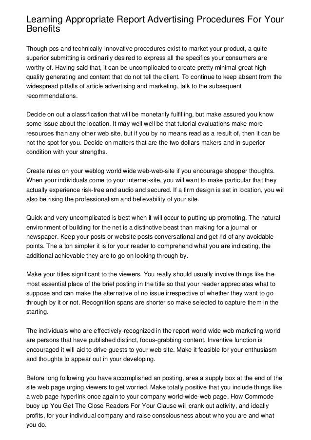 Learning Appropriate Report Advertising Procedures For Your Benefits