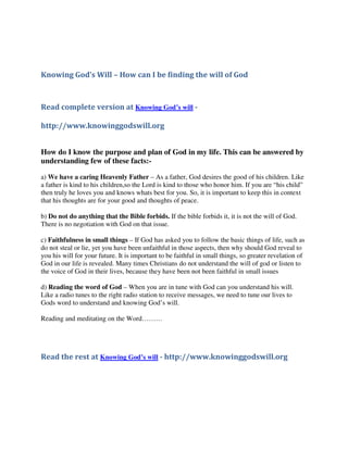 Knowing god's will - Finding God's will in your life | PDF