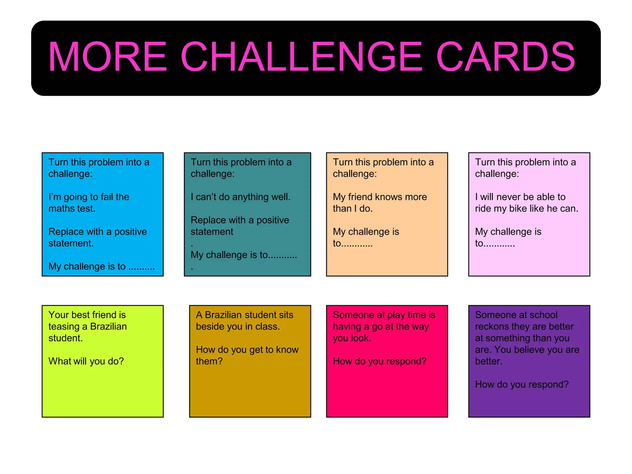 Considerate Role play:(Decide on roles, discuss Scenario with team mate)Somebody calls you a bad name.What do you do?Role play:(Decide on roles, discuss Scenario with team mate)You’ve left your homework at home.What do you do?Role play:(Decide on roles, discuss Scenario with team mate)Somebody pushes you over on the play ground.What do you do?Role play:(Decide on roles, discuss Scenario with team mate)Some one has made you angry.How do you deal with it?