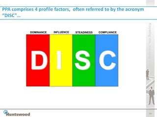 PPA comprises 4 profile factors, often referred to by the acronym
“DISC”…




                                                                    Knowing me, knowing you
                                                                           24
 