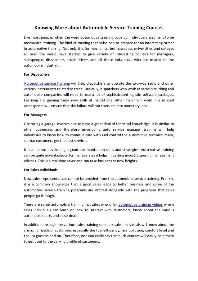 Knowing More About Automobile Service Training Courses