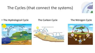 The Cycles (that connect the systems)
• The Hydrological Cycle The Carbon Cycle The Nitrogen Cycle
 