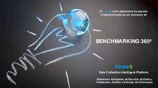 O Knowit como plataforma de suporte
à implementação de um processo de
BENCHMARKING 360º
Knowit
Data Collection Intelligent Platform
Plataforma Inteligente de Recolha de Dados,
Tratamento, Análise e Entrega de Informação
 