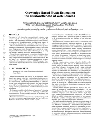 Knowledge Based Trust: Estimating the Trustworthiness of Web Sources | PDF