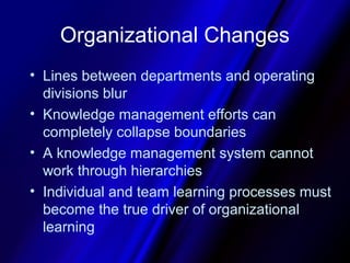 Organizational Changes
• Lines between departments and operating
  divisions blur
• Knowledge management efforts can
  com...