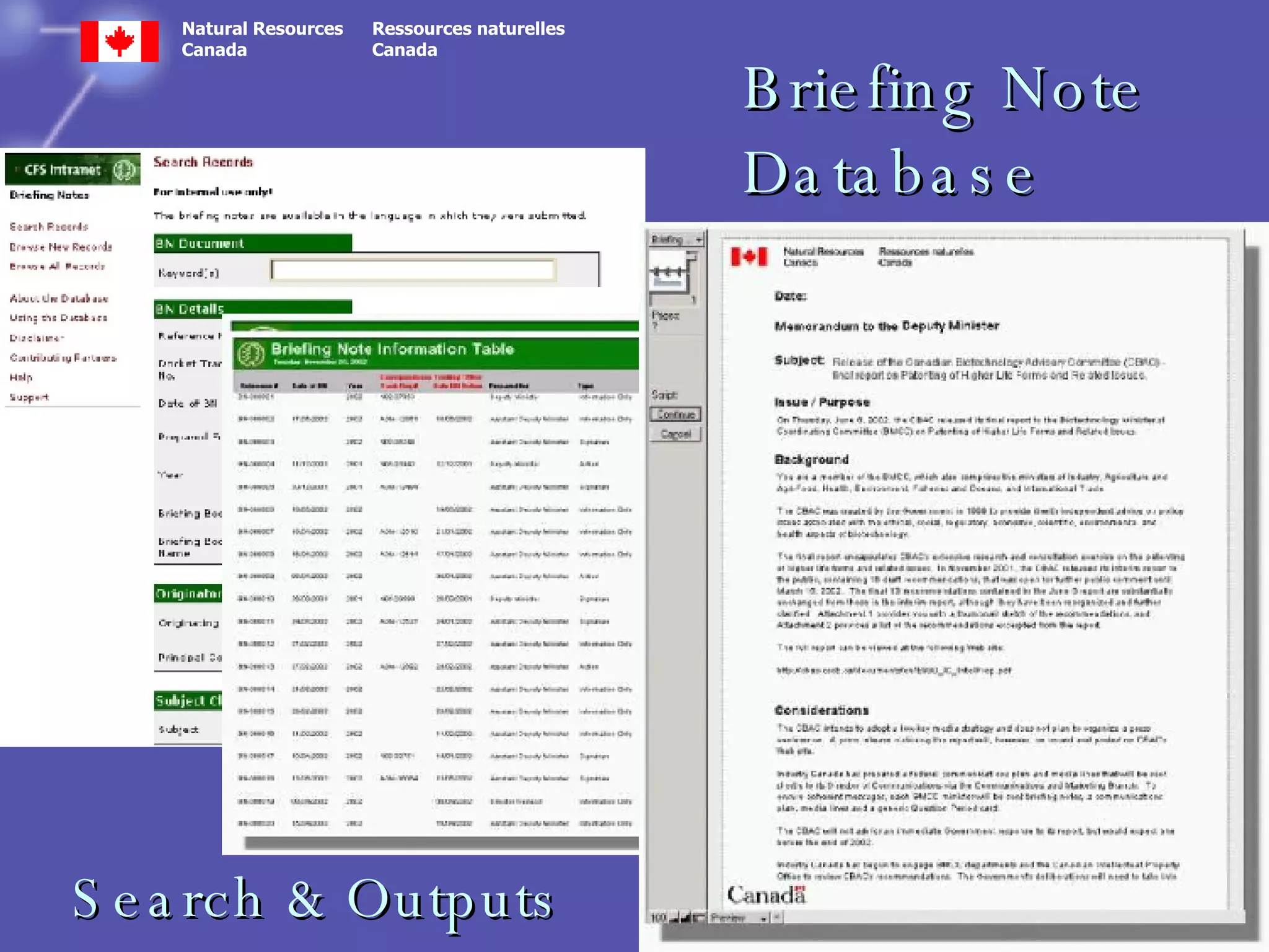 Briefing Note  Database Search & Outputs 