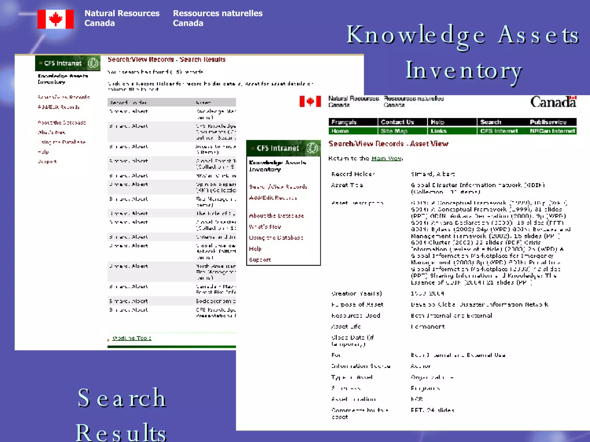 Knowledge Assets Inventory Search Results 
