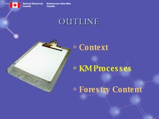 OUTLINE Context KM Processes   Forestry Content 