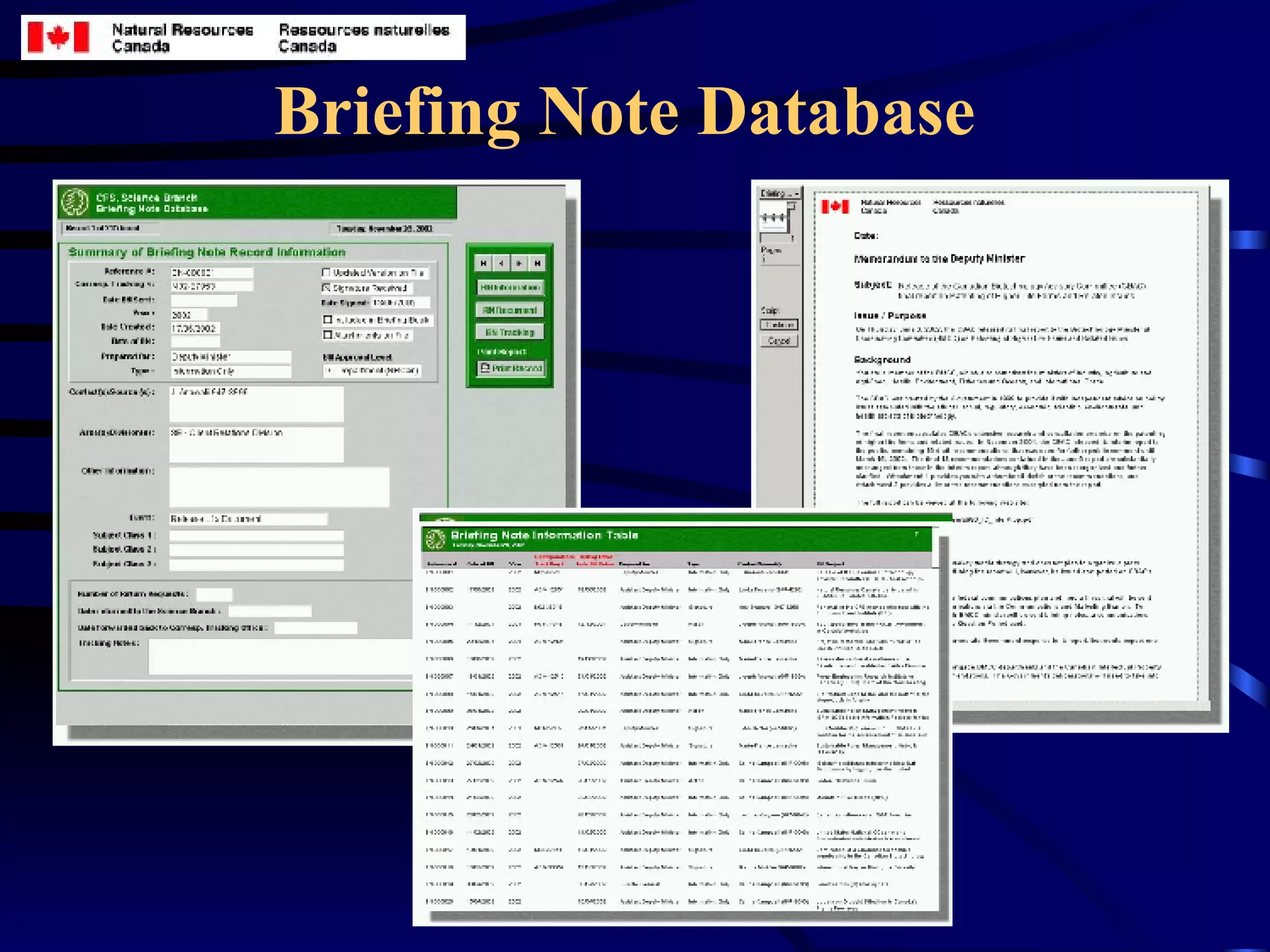 Briefing Note Database 