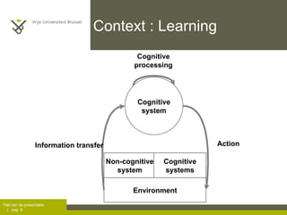 Context : Learning Cognitive system Environment Non-cognitive system Cognitive systems Action Information transfer Cognitive processing 