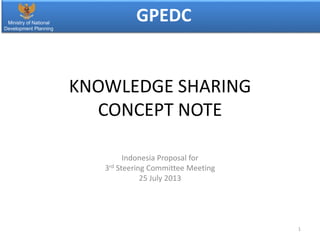 KNOWLEDGE SHARING
CONCEPT NOTE
Indonesia Proposal for
3rd Steering Committee Meeting
25 July 2013
Ministry of National
Development Planning
GPEDC
1
 