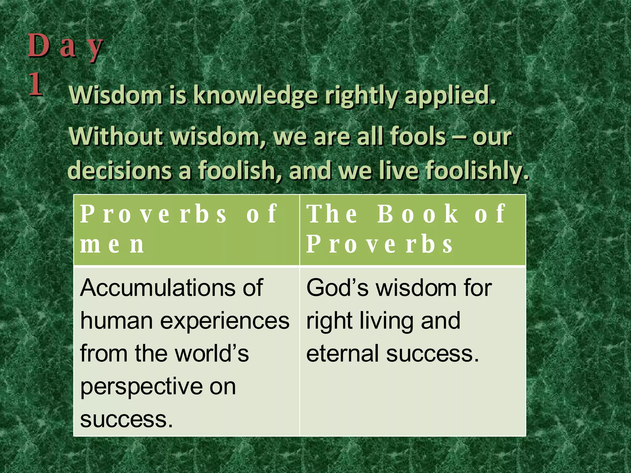 Knowledge, Wisdom And Fools Proverbs 1 | PPT