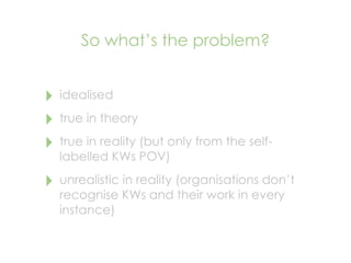 So what’s the problem?


‣ idealised
‣ true in theory
‣ true in reality (but only from the self-
  labelled KWs POV)

‣ un...