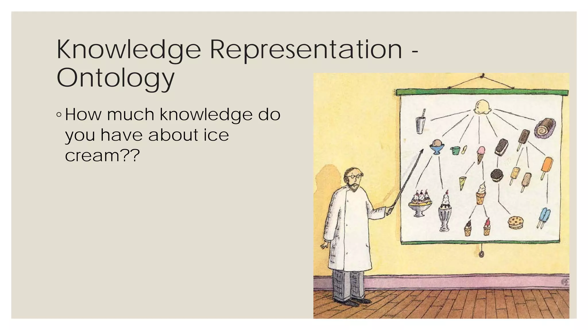 Knowledge Representation - Ontology
◦ How much knowledge do you
have about ice cream??
 