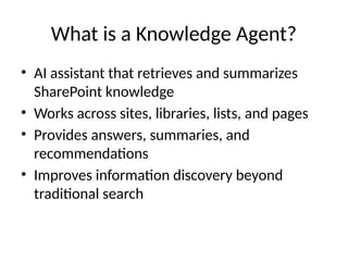 Sharepoint Knowledge Feature SharePoint Knowledge Agent Functional Features | PPTX