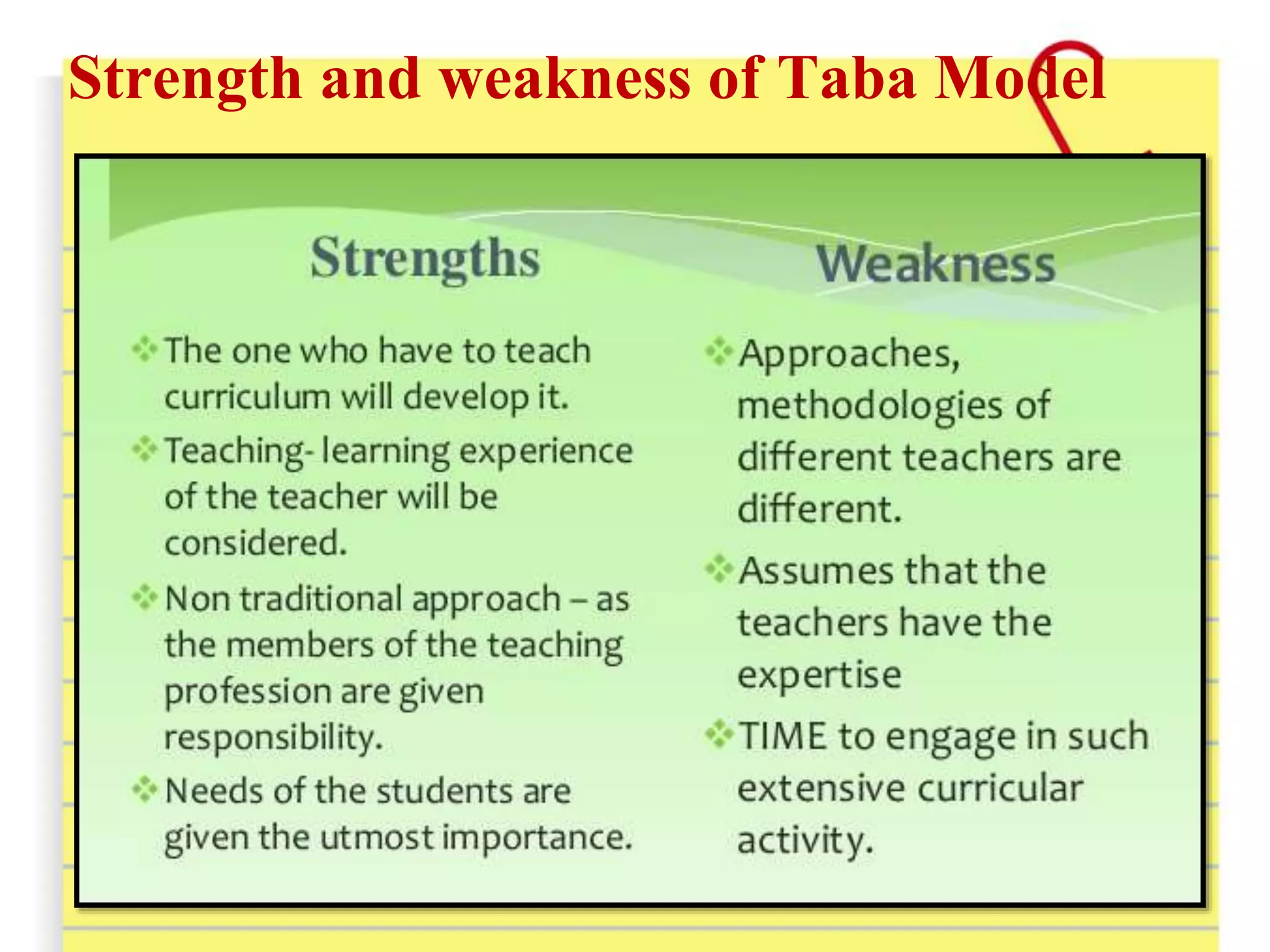 Strength and weakness of Taba Model
 