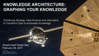 © 2015 IHS. ALL RIGHTS RESERVED.
KNOWLEDGE ARCHITECTURE:
GRAPHING YOUR KNOWLEDGE
Combining Strategy, Data Science and Informatics
to Transform Data to Actionable Knowledge
Government Graph Day
February 28, 2017
David Meza
Chief Knowledge Architect
NASA Johnson Space Center
 