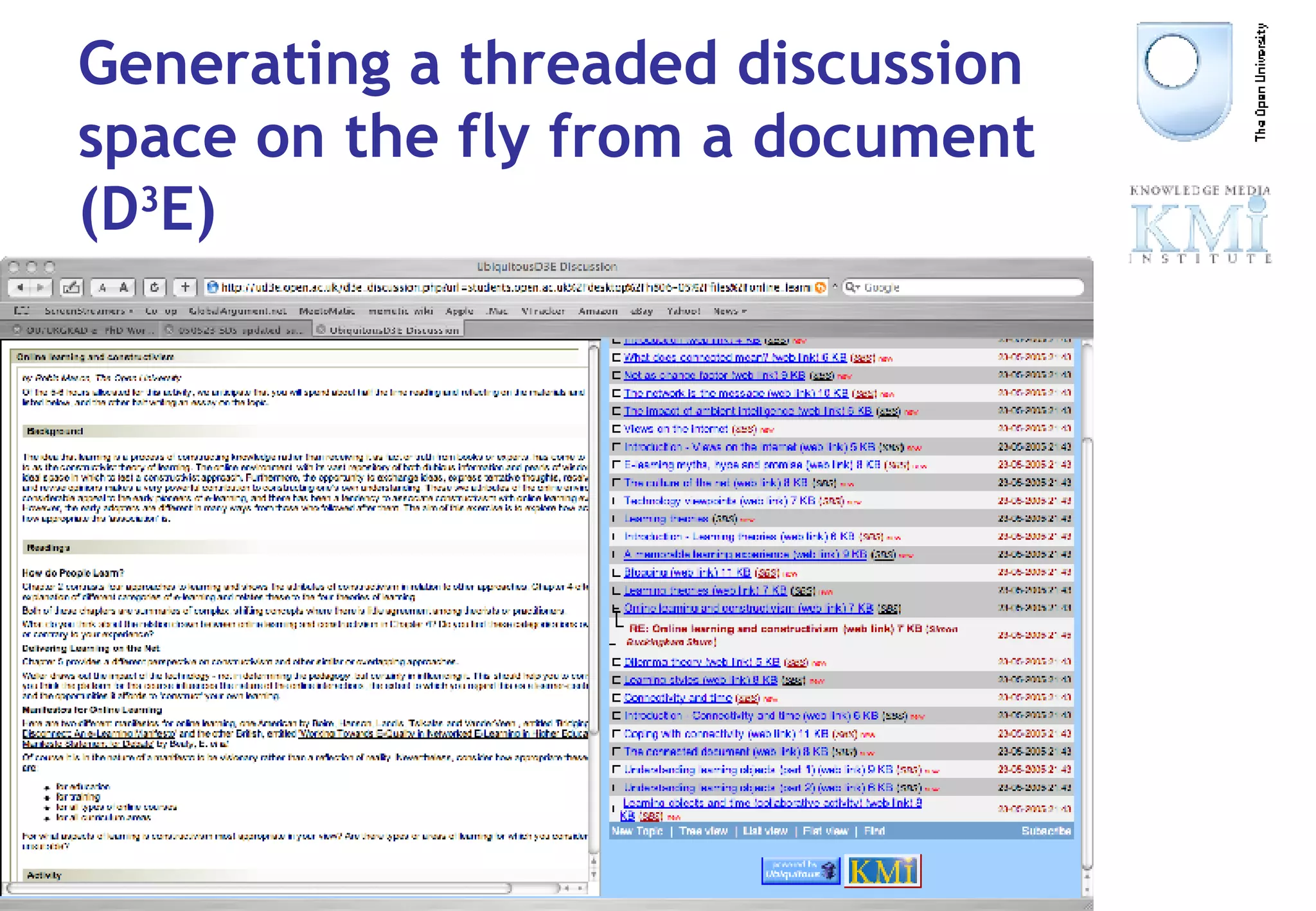 Generating a threaded discussion space on the fly from a document (D 3 E) 