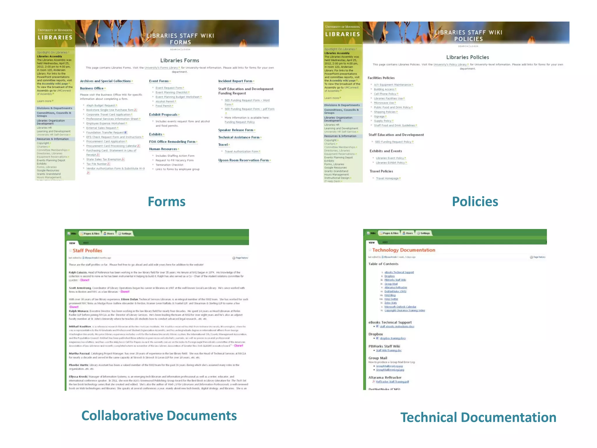 Forms                   Policies




Collaborative Documents   Technical Documentation
 