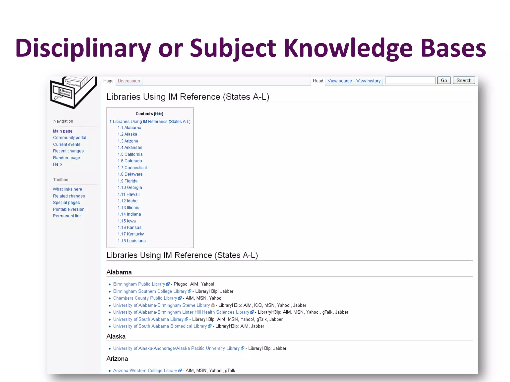 Disciplinary or Subject Knowledge Bases
 