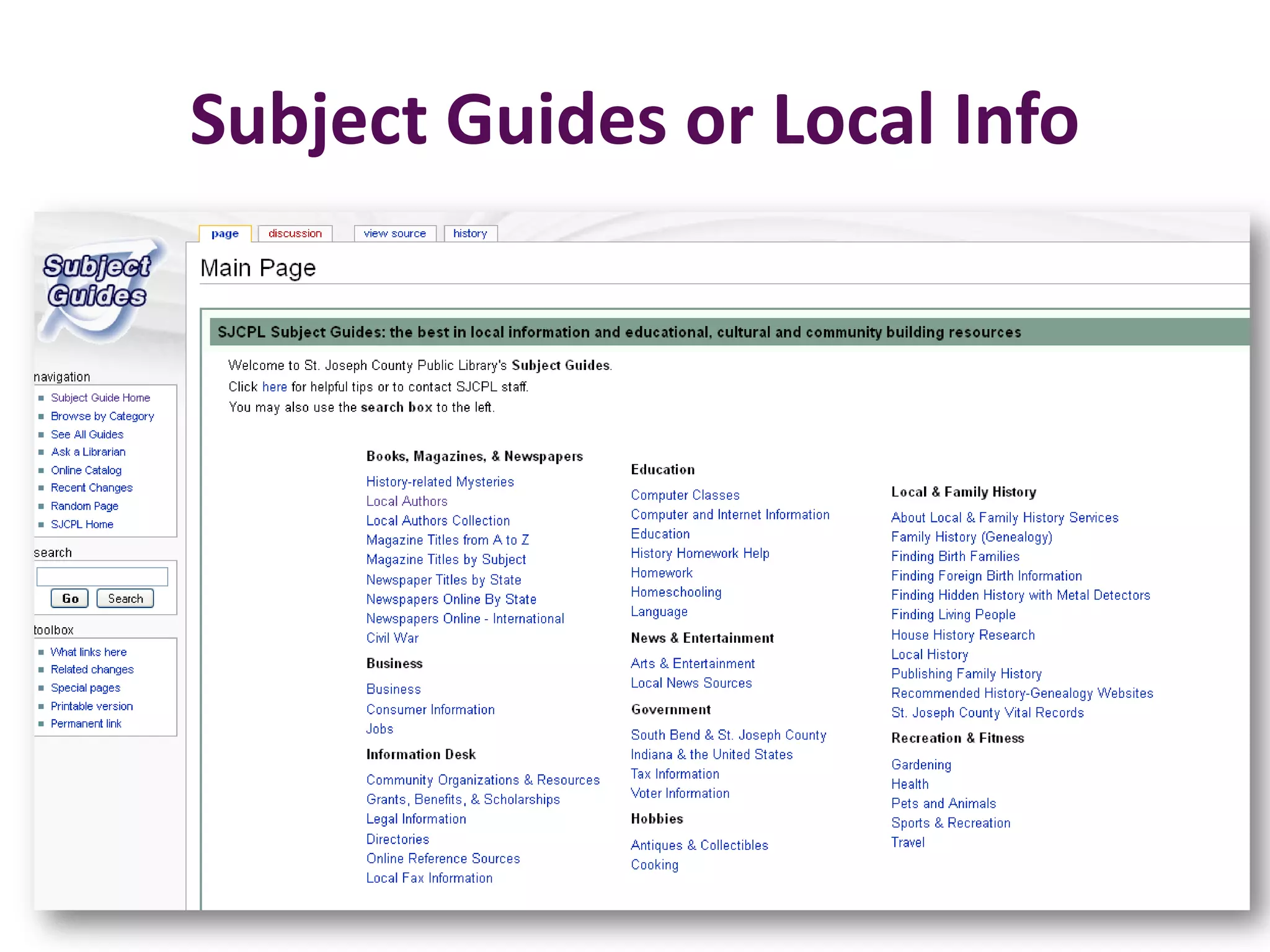 Subject Guides or Local Info
 