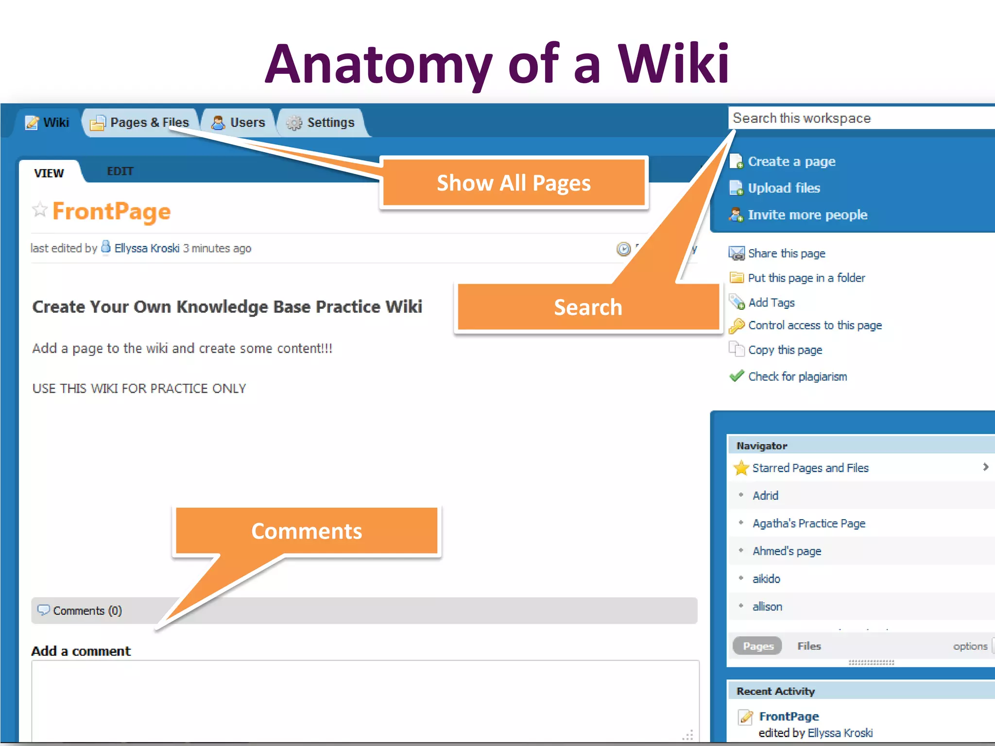 Anatomy of a Wiki
           Show All Pages




                     Search




Comments
 
