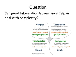 Question
Can good Information Governance help us
deal with complexity?
 