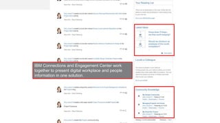IBM Connections and Engagement Center work
together to present digital workplace and people
information in one solution.
 