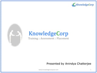 KnowledgeCorp
Training :: Assessment :: Placement
Presented by Anindya Chatterjee
1www.knowledgecorpasia.com
 