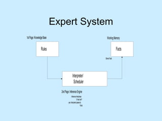 Expert System
Rules Facts
Interpreter/
Scheduler
1stPage:KnowledgeBase WorkingMemory
2ndPage:InferenceEngine
StoresFacts
InferenceInterphase
1)Hashair?
-yes:Interpreterpassesto
Facts
 