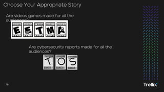 16
16 Trellix | Always Learning. Always Adapting.
16
16
Choose Your Appropriate Story
Are videos games made for all the
audiences?
Are cybersecurity reports made for all the
audiences?
AC3
TACTICA
L
T AC3
OPERATION
AL
O AC3
STRATEGIC
AL
S
 