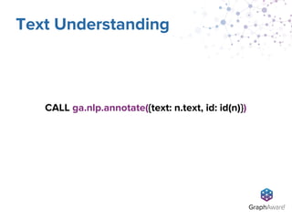 CALL ga.nlp.annotate({text: n.text, id: id(n)})
Text Understanding
 