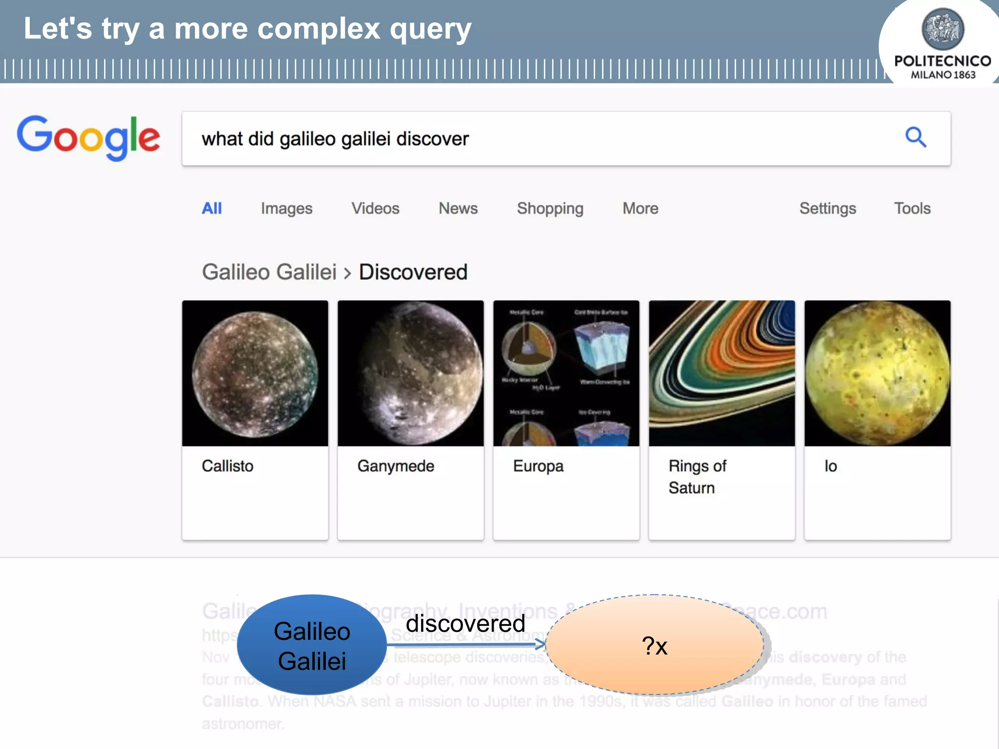 E. Della Valle – http://emanueledellavalle.org - @manudellavalle
Let's try a more complex query
32
Galileo
Galilei
discovered
?x?x
 