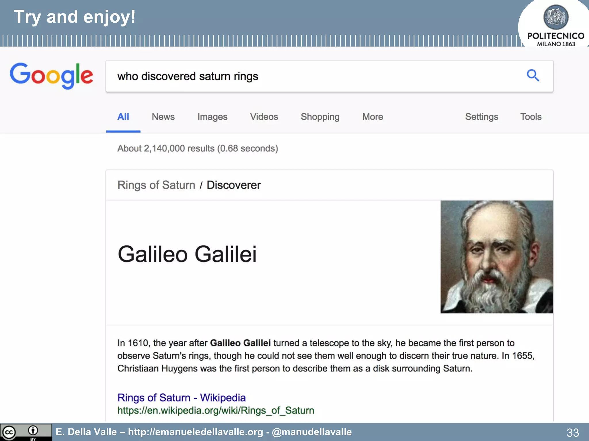 E. Della Valle – http://emanueledellavalle.org - @manudellavalle
Try and enjoy!
33
 