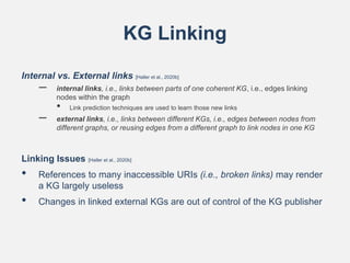 KG Linking
Internal vs. External links [Haller et al., 2020b]
– internal links, i.e., links between parts of one coherent ...