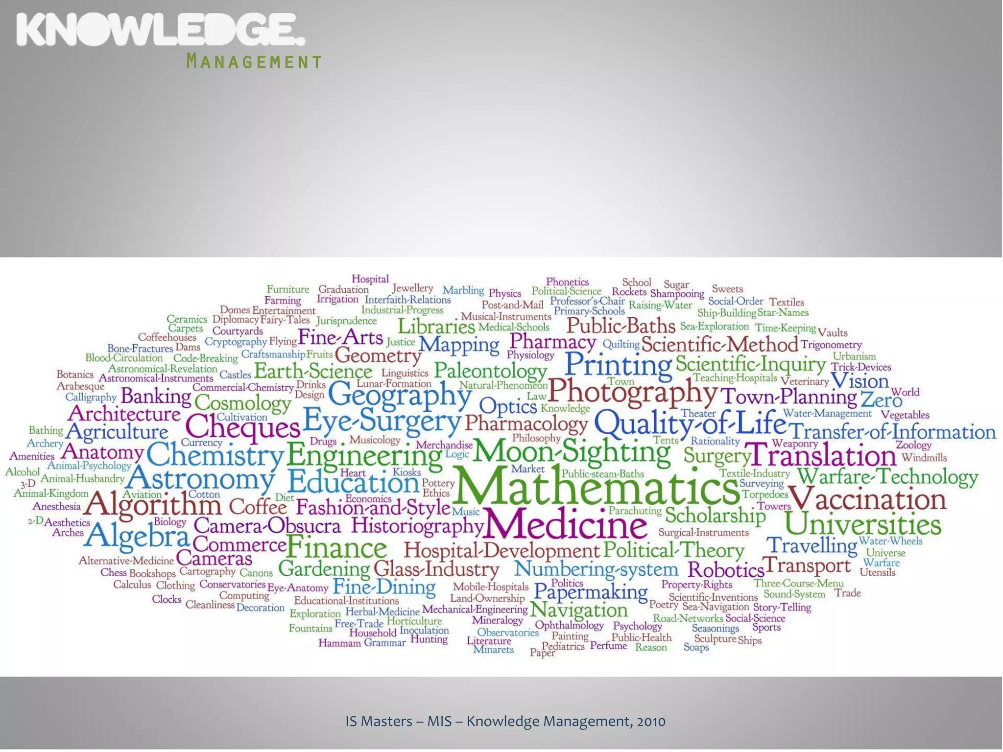 Management




             IS Masters – MIS – Knowledge Management, 2010
 