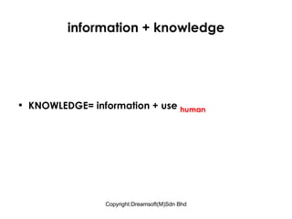 information + knowledge KNOWLEDGE= information + use  human 
