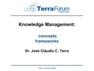 Knowledge Management:

         concepts
       frameworks

  Dr. José Cláudio C. Terra



         Paris, 9 Février 2005
 