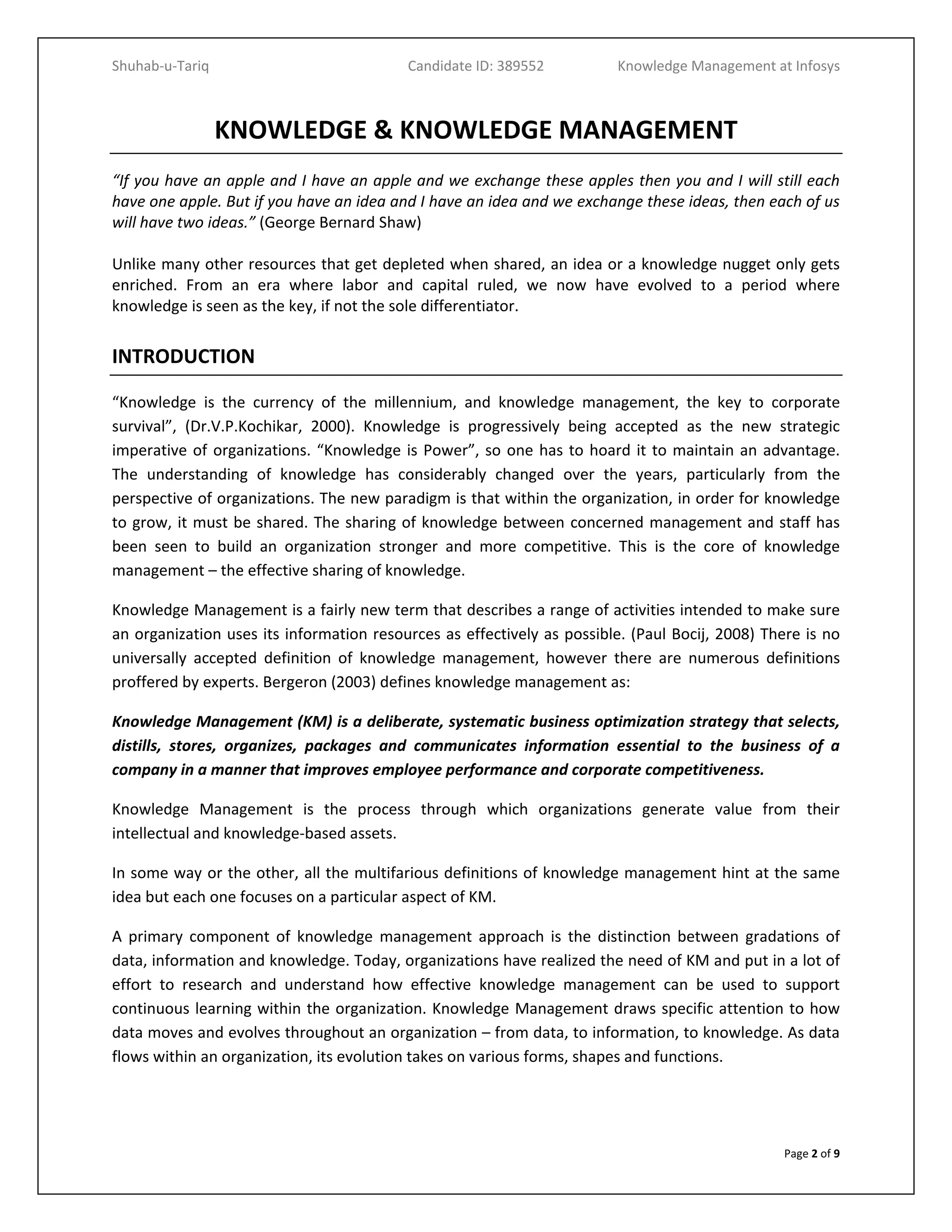Knowledge Management at Infosys | PDF