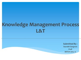 Knowledge Management Process
L&T
Submitted By :
Saurabh Sangwan
D-48
BATCH 2015- 17
K N O W L E D G E M A N A G E M E N T
 