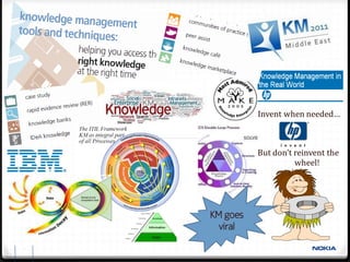 Invent when needed…



              But don’t reinvent the
                        wheel!




    KM goes
      viral

7
 