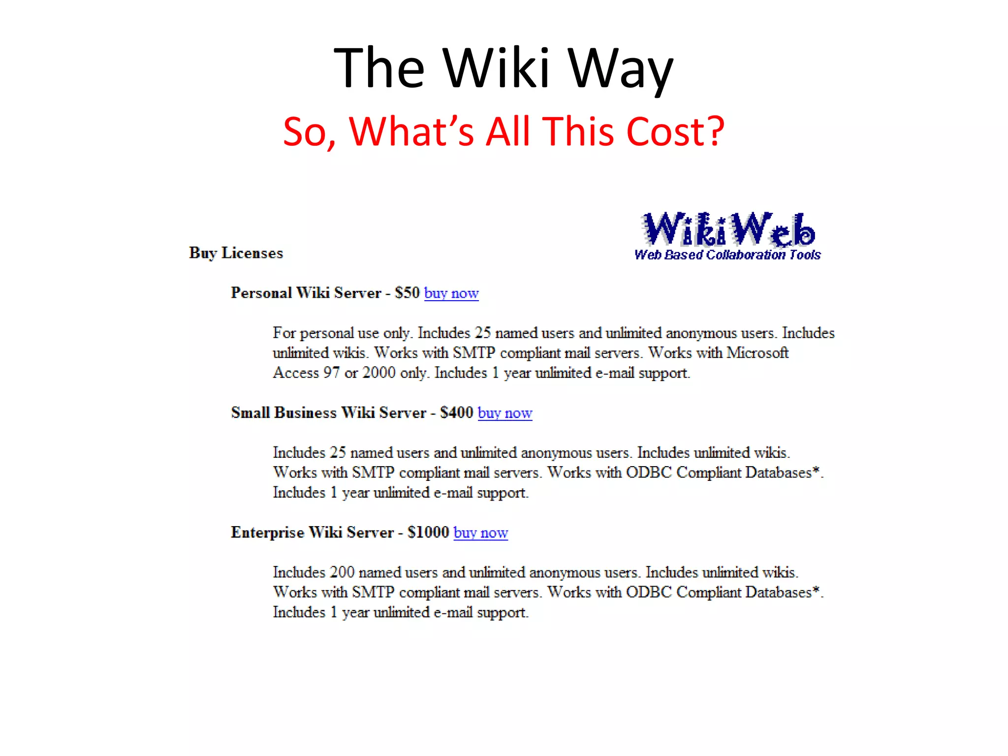The Wiki Way
So, What’s All This Cost?
 