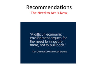 Recommendations
 The Need to Act is Now
 