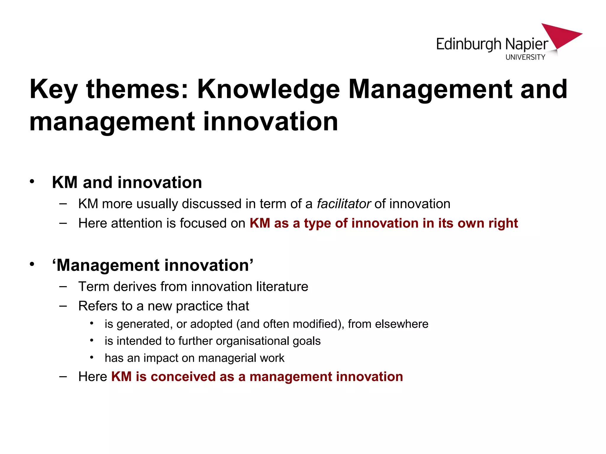 A Knowledge Management implementation as a management innovation: the ...