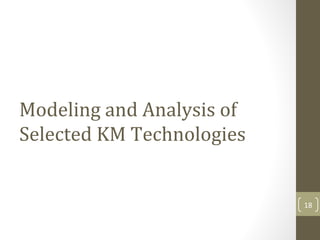 Modeling and Analysis of
Selected KM Technologies
18
 