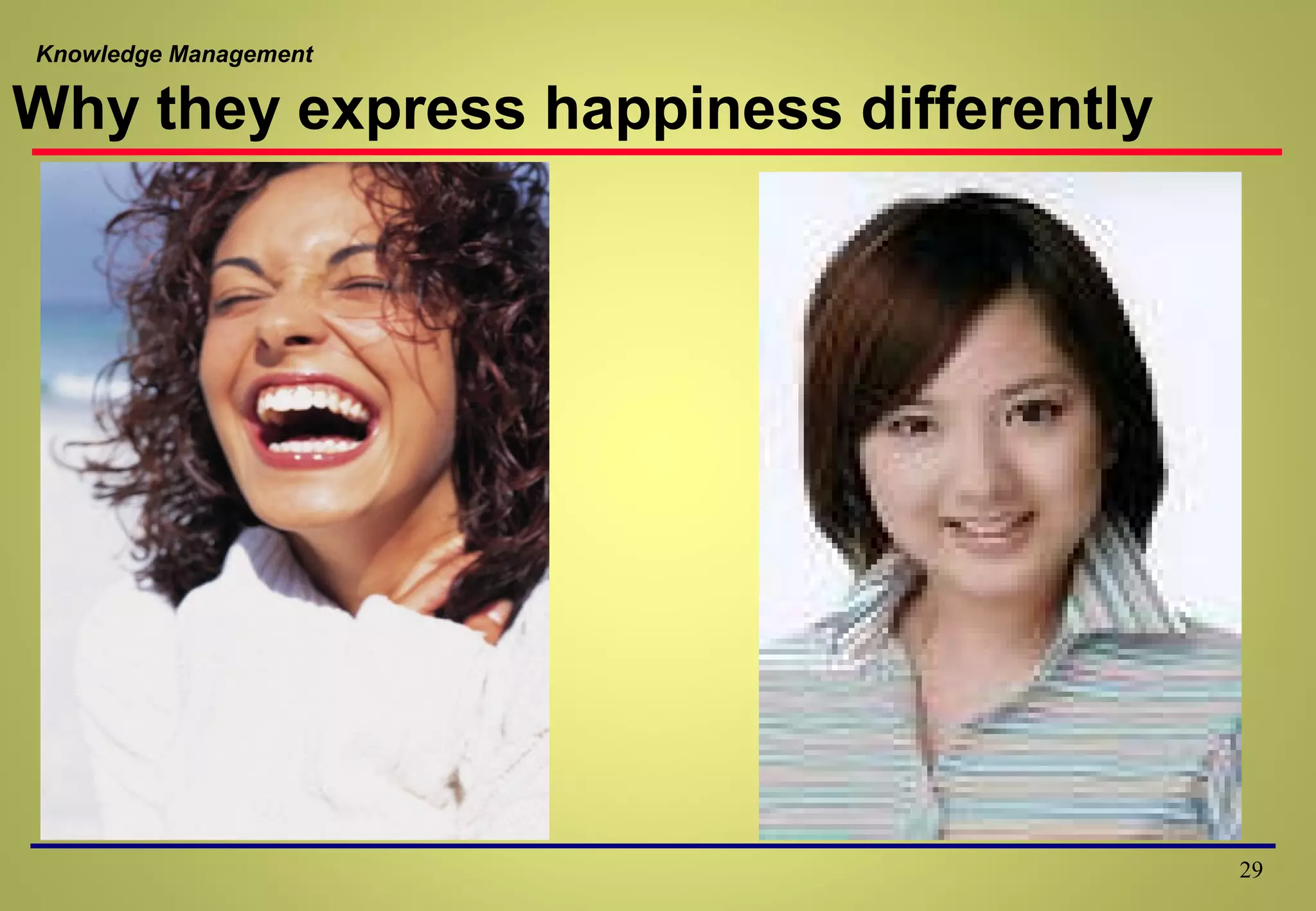 Knowledge Management
Why they express happiness differently
29
 